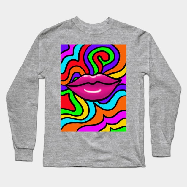 Psychodelic Lips Long Sleeve T-Shirt by BoonieDunes